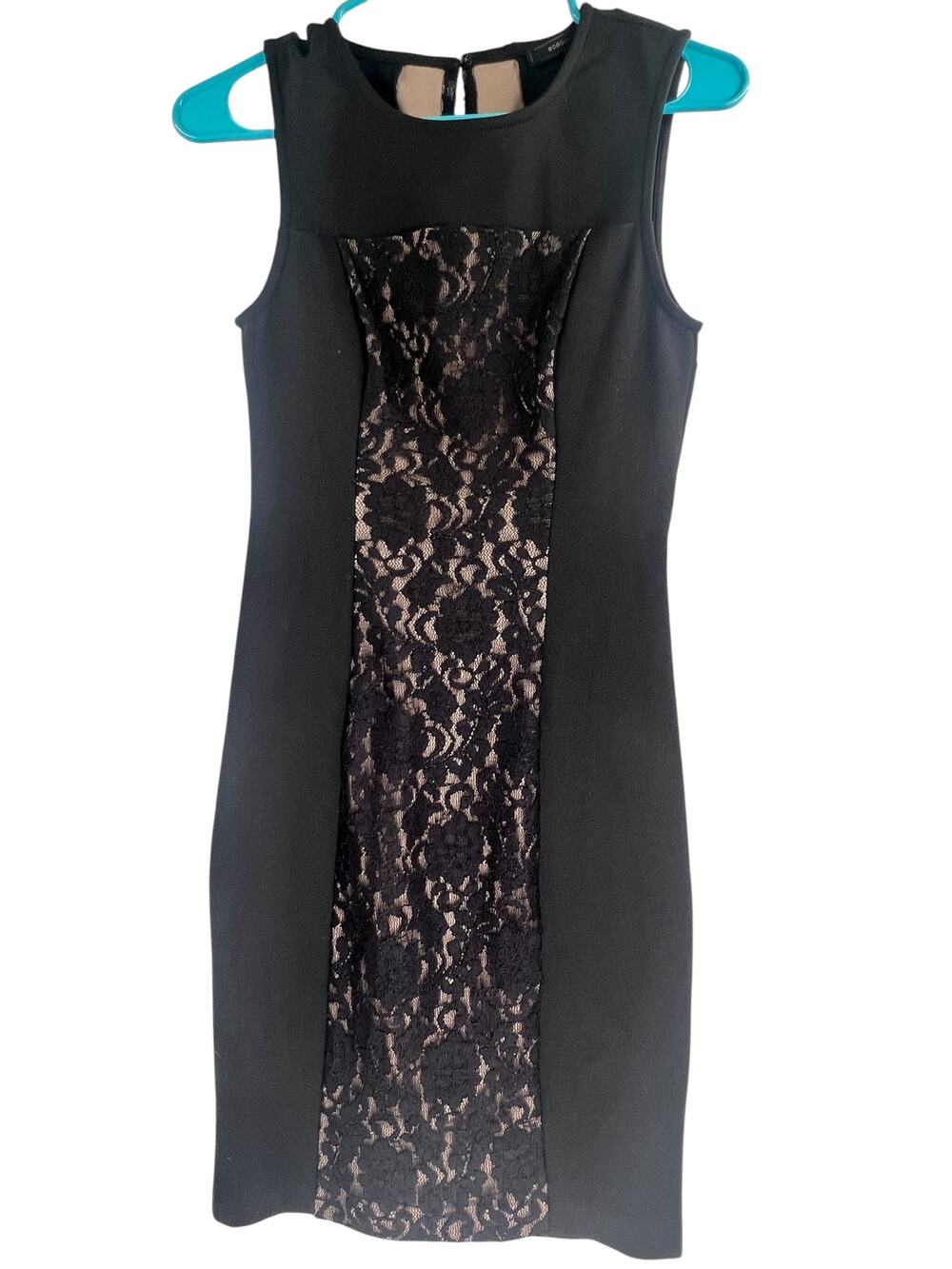 BCBGMaxAzria Ponte Black Floral Lace Bodycon Dress